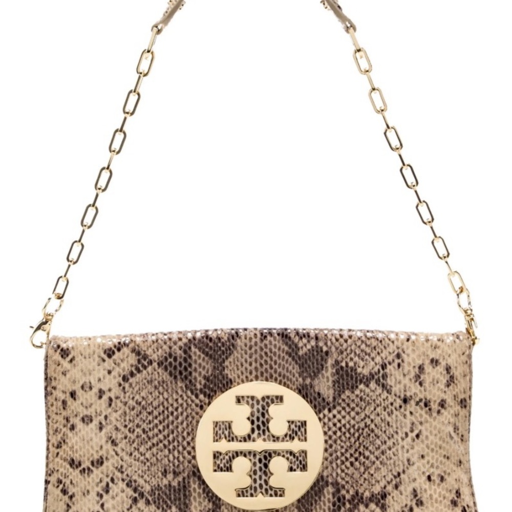 Tory Burch Tan Snake Print Shoulder Bag